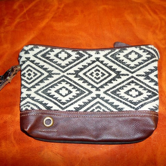 Myra Bag Genuine Leather and tapestry design clutch - Picture 1 of 5